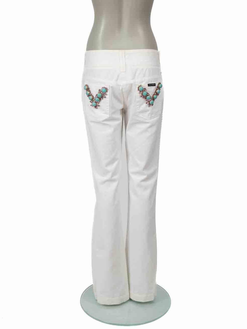 CONDITION is Very good. Minimal wear to jeans is evident. Minimal discoloured marks to overall fabric on this used Dolce & Gabbana designer resale item.

Details
White
Denim- Cotton
Straight leg trousers
Low rise
Front zip closure with buttons
2x