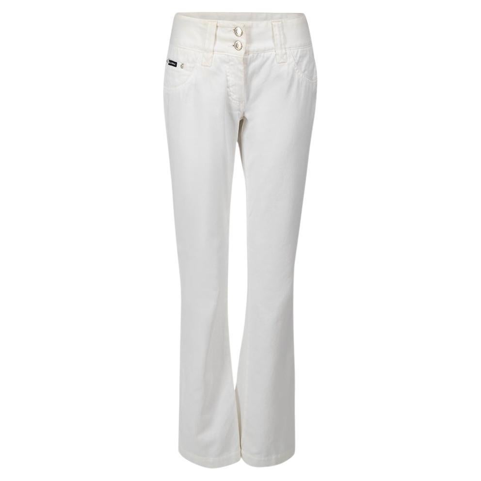Dolce & Gabbana White Gemstoned Straight Jeans Size M For Sale