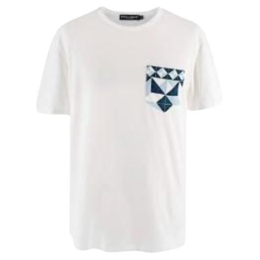 Dolce & Gabbana White Geometric Pocket T-shirt For Sale