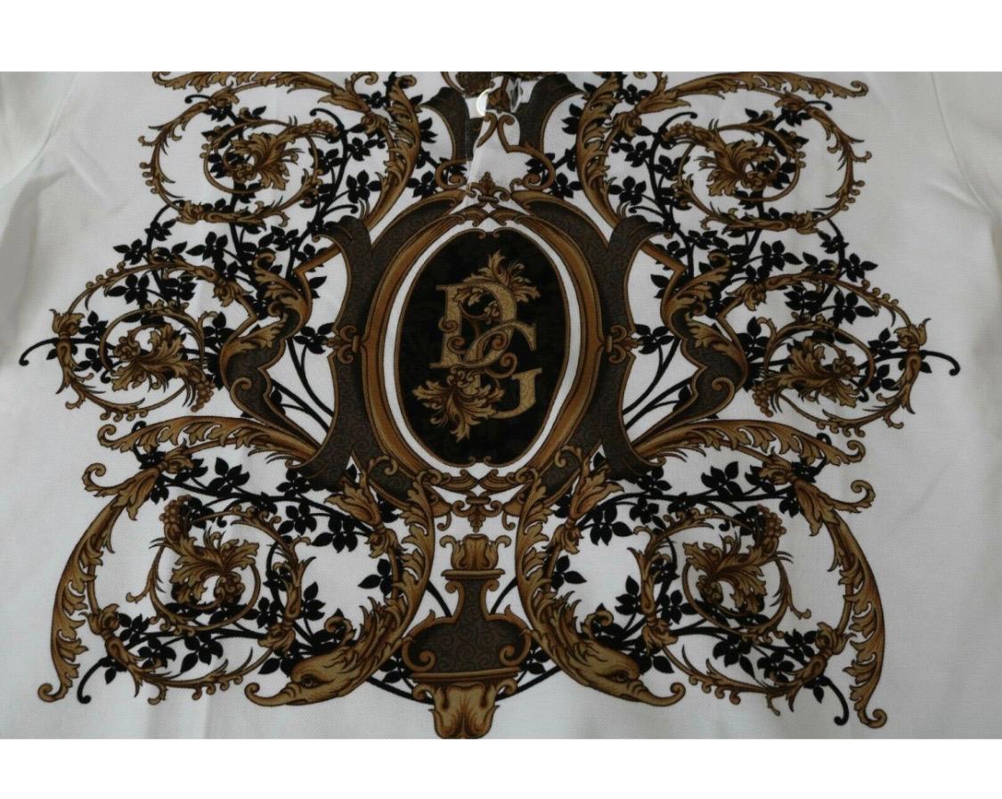 Men's Dolce & Gabbana white gold and black baroque printed cotton polo men t-shirt