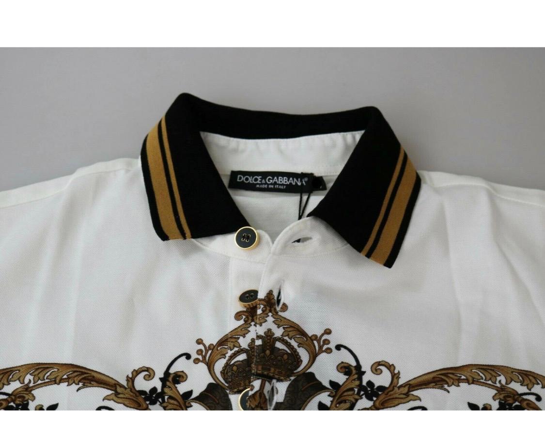 Dolce & Gabbana white gold and black baroque printed cotton polo men t-shirt  1