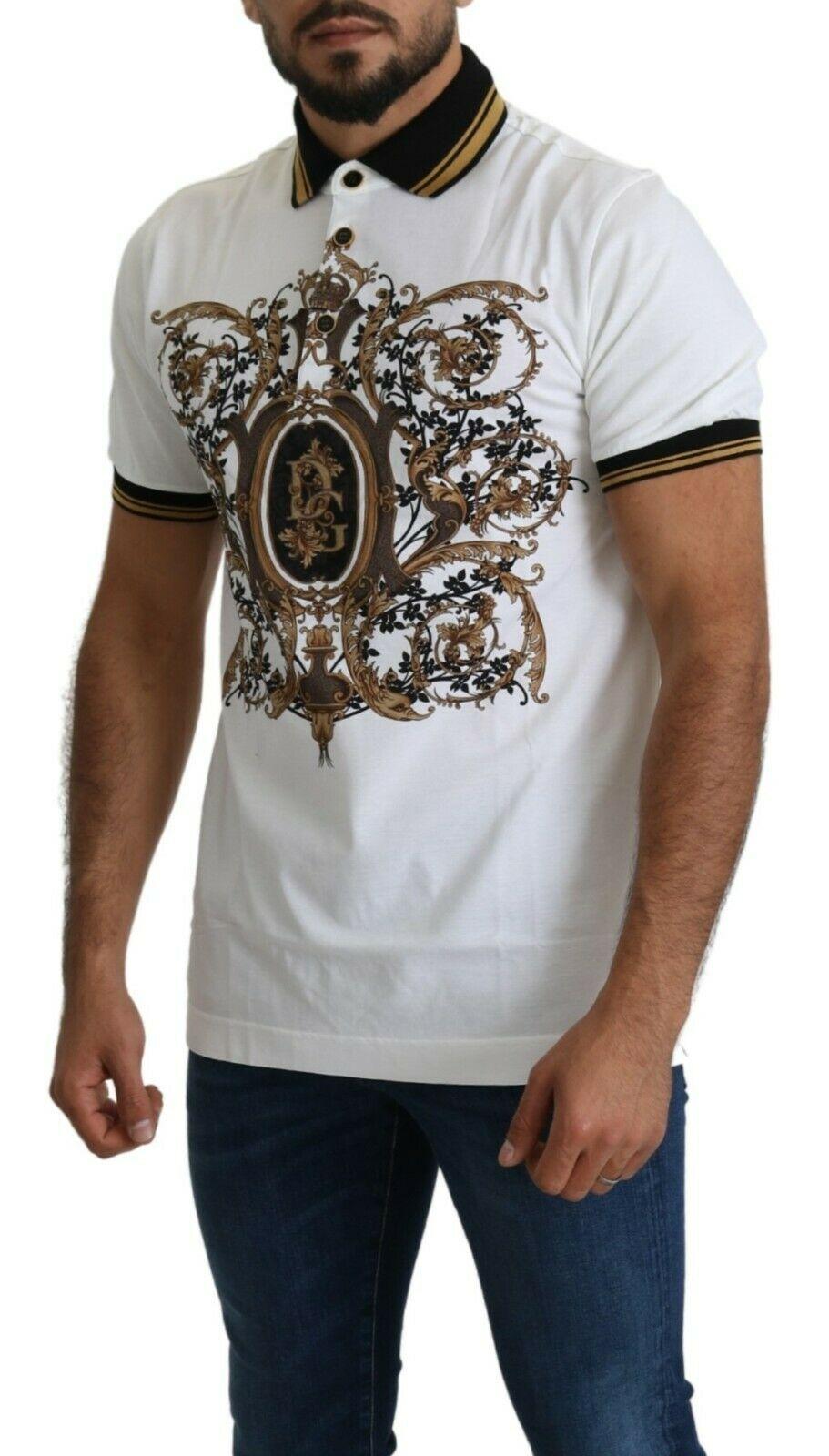 Camiseta de manga corta Dolce & Gabbana Blanco Oro Negro Polo de algodón con estampado barroco Gris
