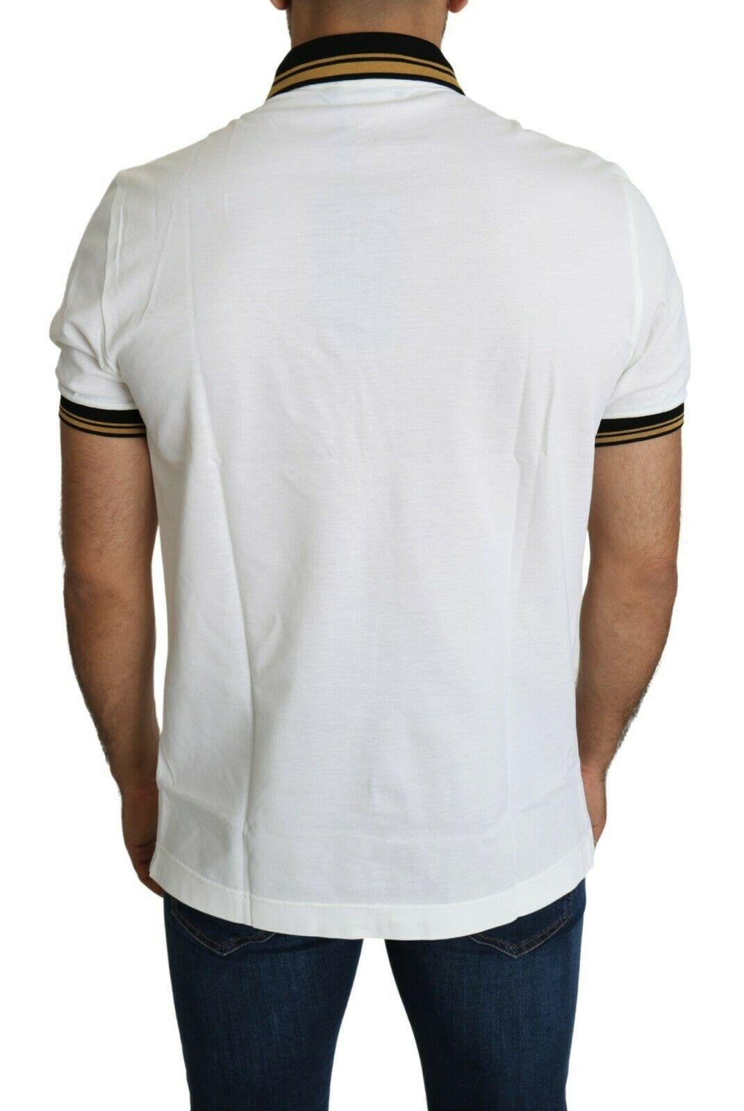 De los hombres Camiseta de manga corta Dolce & Gabbana Blanco Oro Negro Polo de algodón con estampado barroco