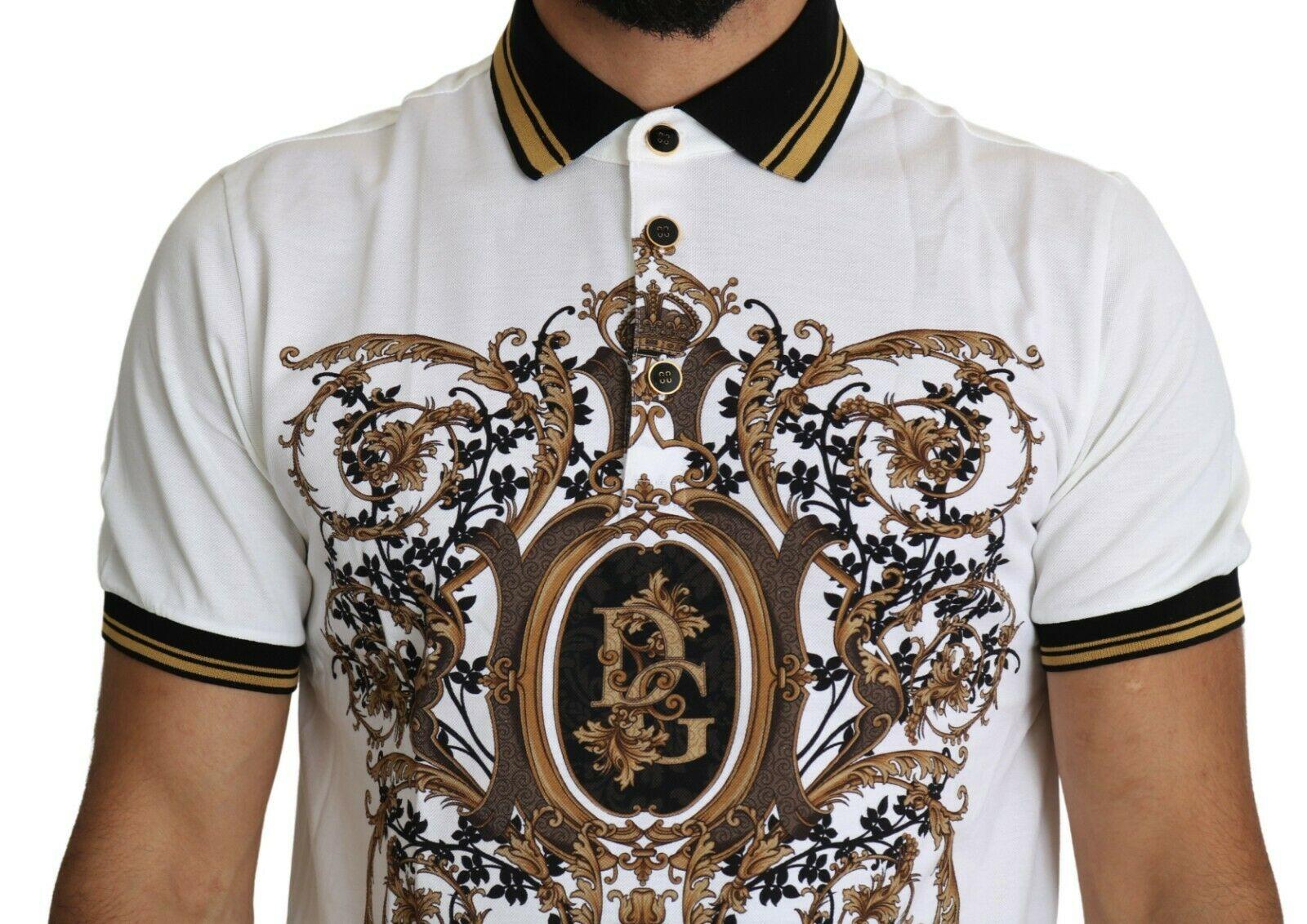 Camiseta de manga corta Dolce & Gabbana Blanco Oro Negro Polo de algodón con estampado barroco 1