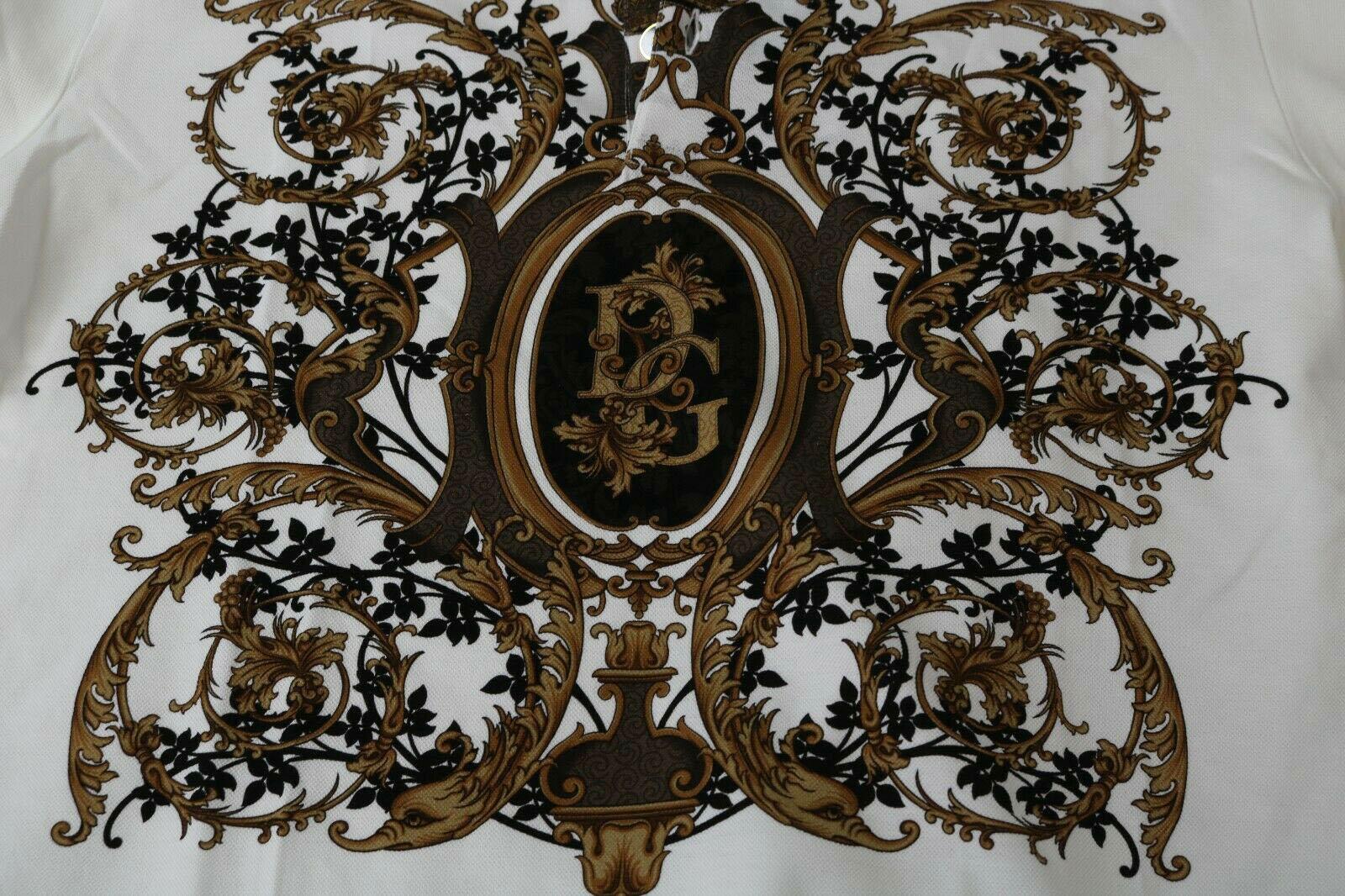 Camiseta de manga corta Dolce & Gabbana Blanco Oro Negro Polo de algodón con estampado barroco 2