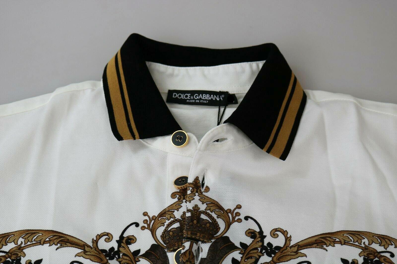Camiseta de manga corta Dolce & Gabbana Blanco Oro Negro Polo de algodón con estampado barroco 3