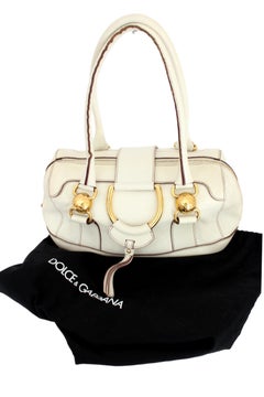 Dolce & Gabbana White Gold Hammered Leather Soft Satchel Bag