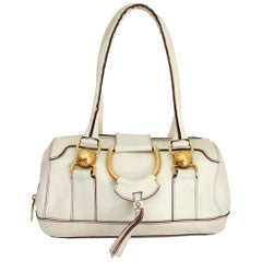 Dolce & Gabbana White Gold Hammered Leather Soft Satchel Bag 