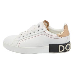 Dolce & Gabbana Weiß/Gold Leder Portofino Niedriges Oberteil Turnschuhe aus Leder Größe 37,5