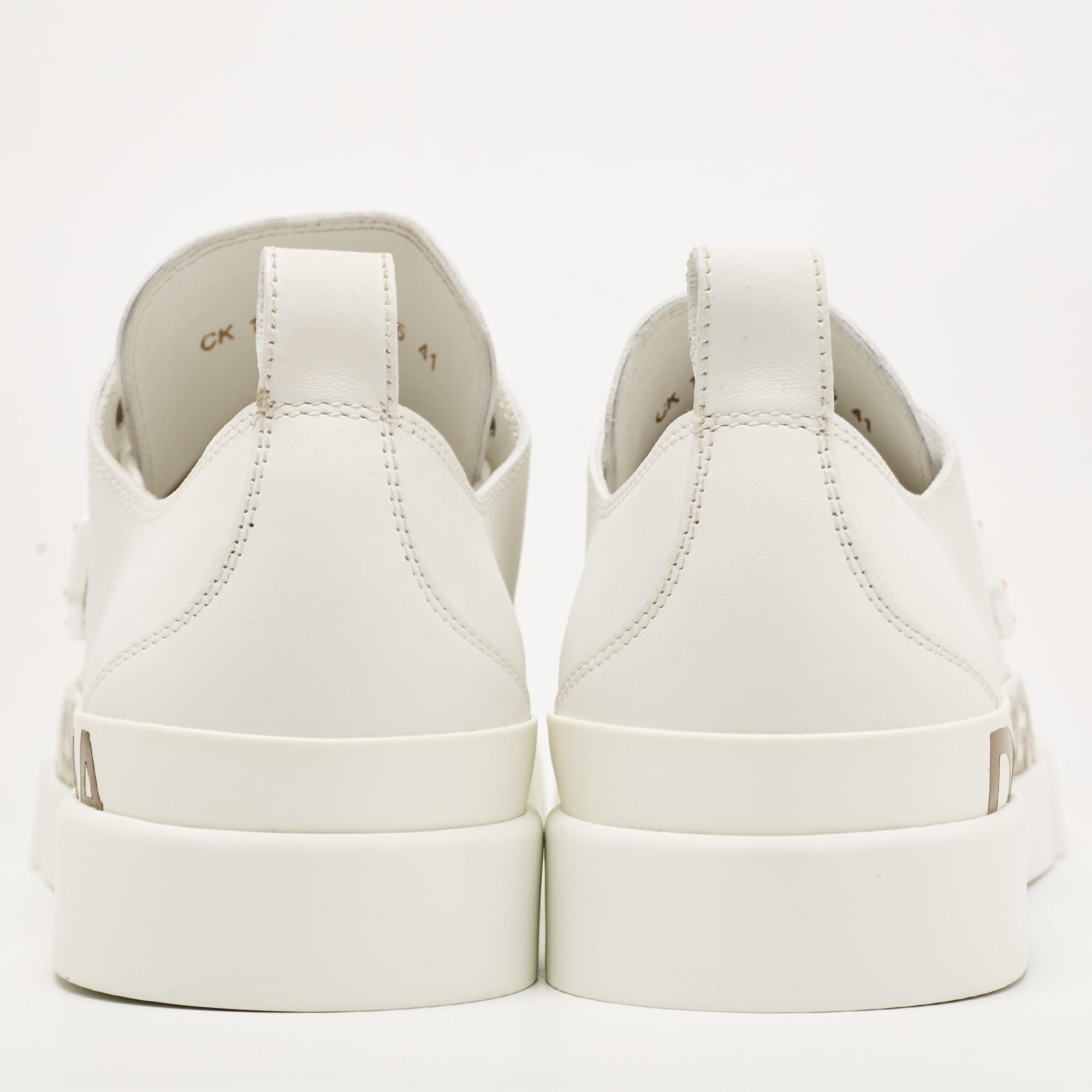 Beige Dolce & Gabbana White/Gold Leather Portofino Sneakers Size 41