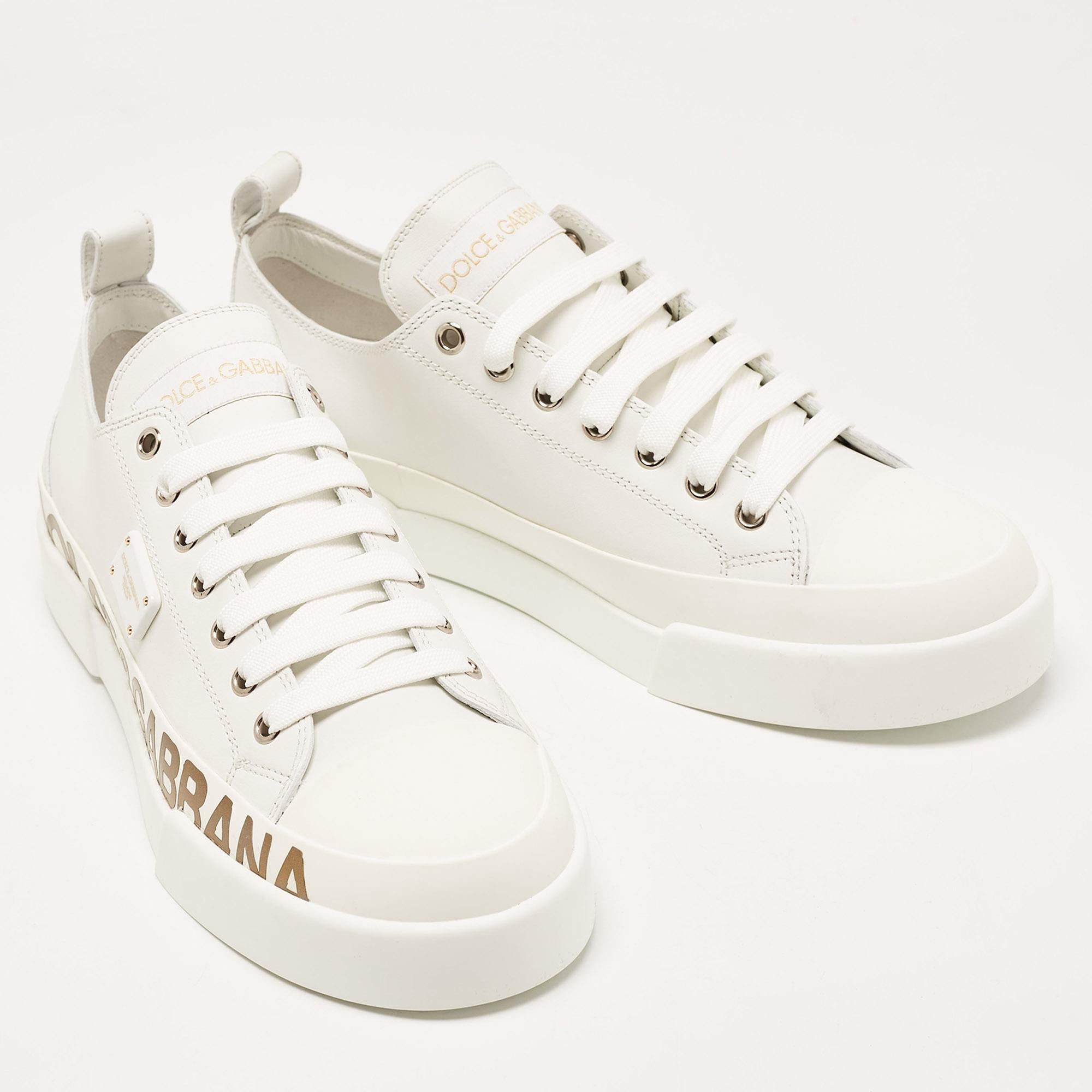 Dolce & Gabbana White/Gold Leather Portofino Sneakers Size 41 1