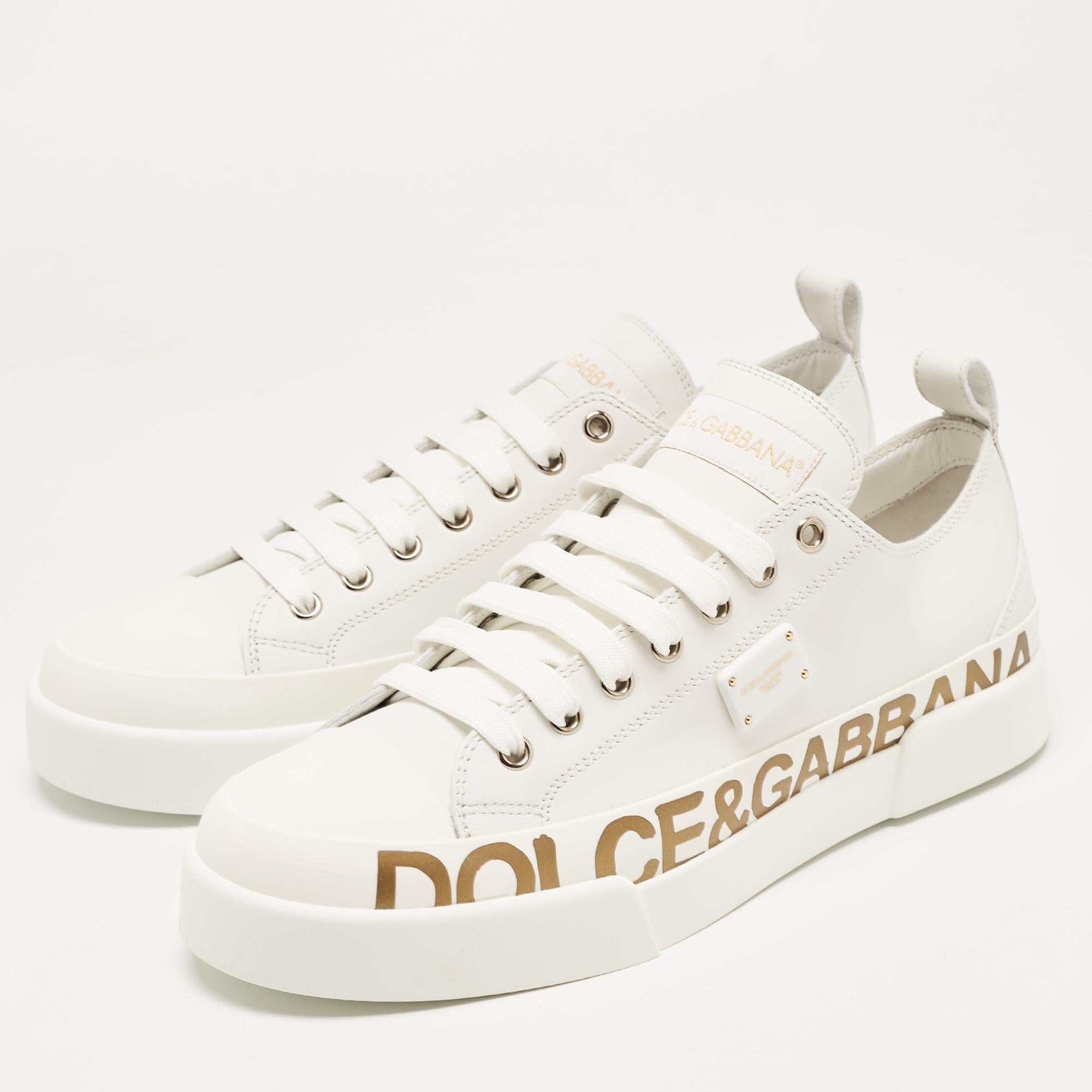 Dolce & Gabbana White/Gold Leather Portofino Sneakers Size 41 3