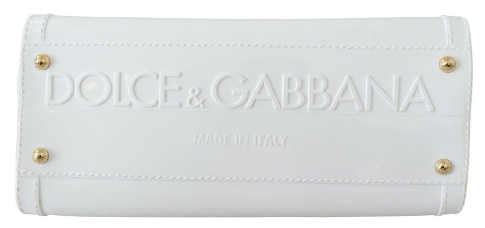 Gray Dolce & Gabbana White Gold PVC Leather Sicily Top Handle Handbag Shoulder Bag For Sale