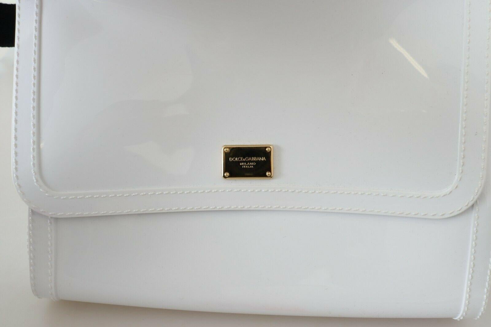 Dolce & Gabbana White Gold PVC Leather Sicily Top Handle Handbag Shoulder Bag In New Condition For Sale In WELWYN, GB