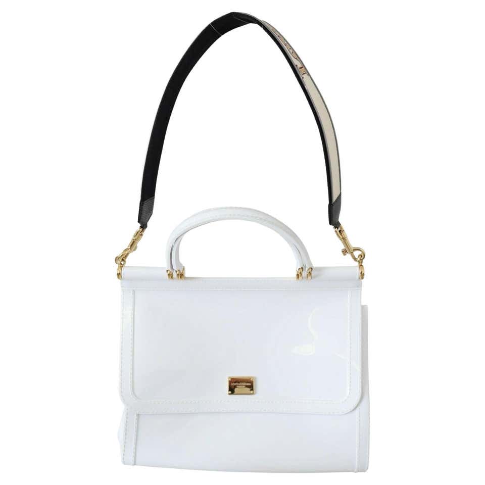 Dolce and Gabbana white calf leather crossbody top handle bag with gold ...