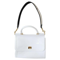 Dolce & Gabbana White Gold PVC Leather Sicily Top Handle Handbag Shoulder Bag