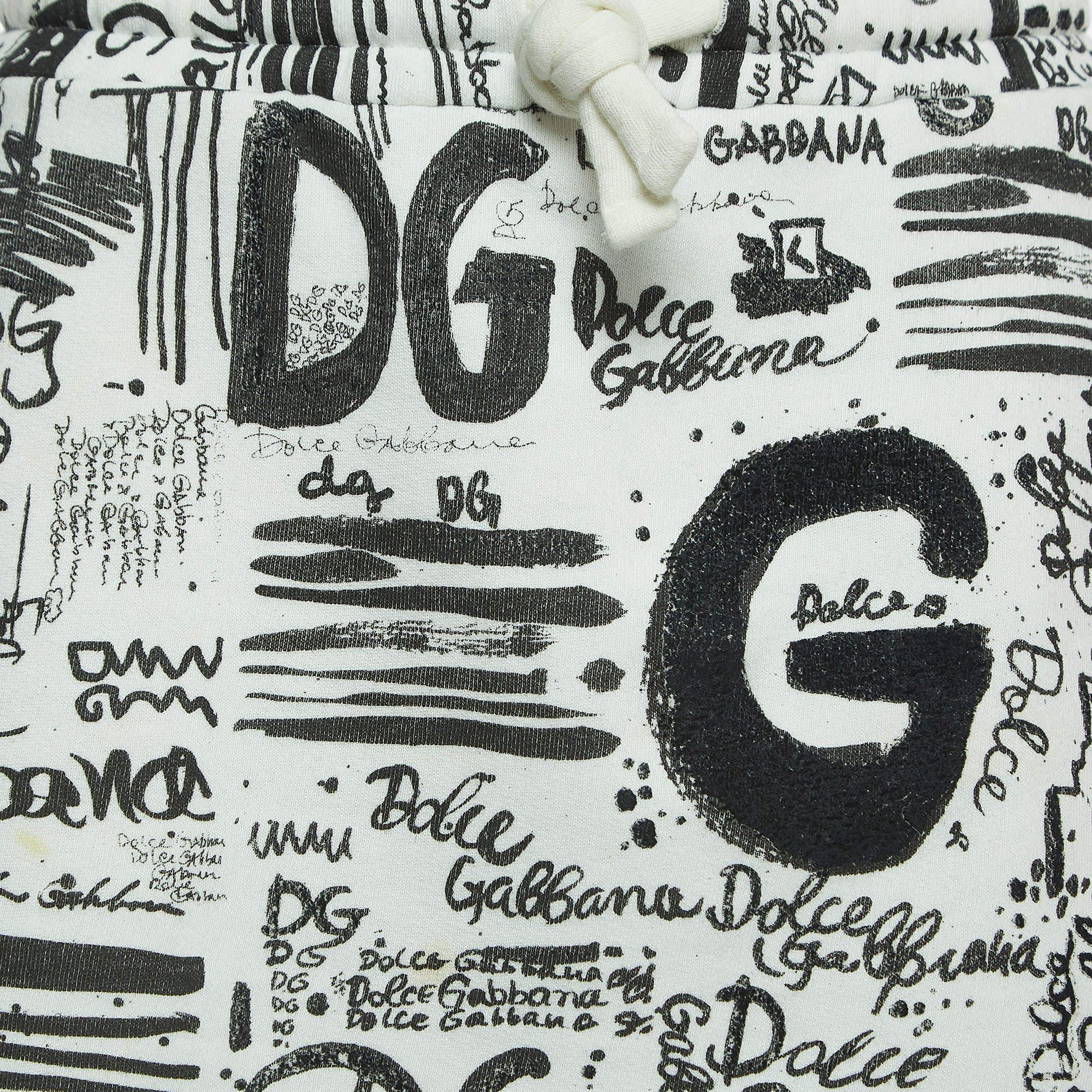 Dolce & Gabbana White Graffiti Print Cotton Drawstring Mini Skirt M For Sale 1