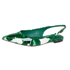 Dolce & Gabbana White/Green Banana Leaf Print Slingback Flats Size 36.5