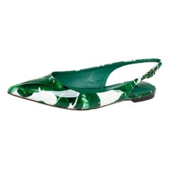 Dolce & Gabbana White/Green Banana Leaf Print Slingback Flats Size 36.5