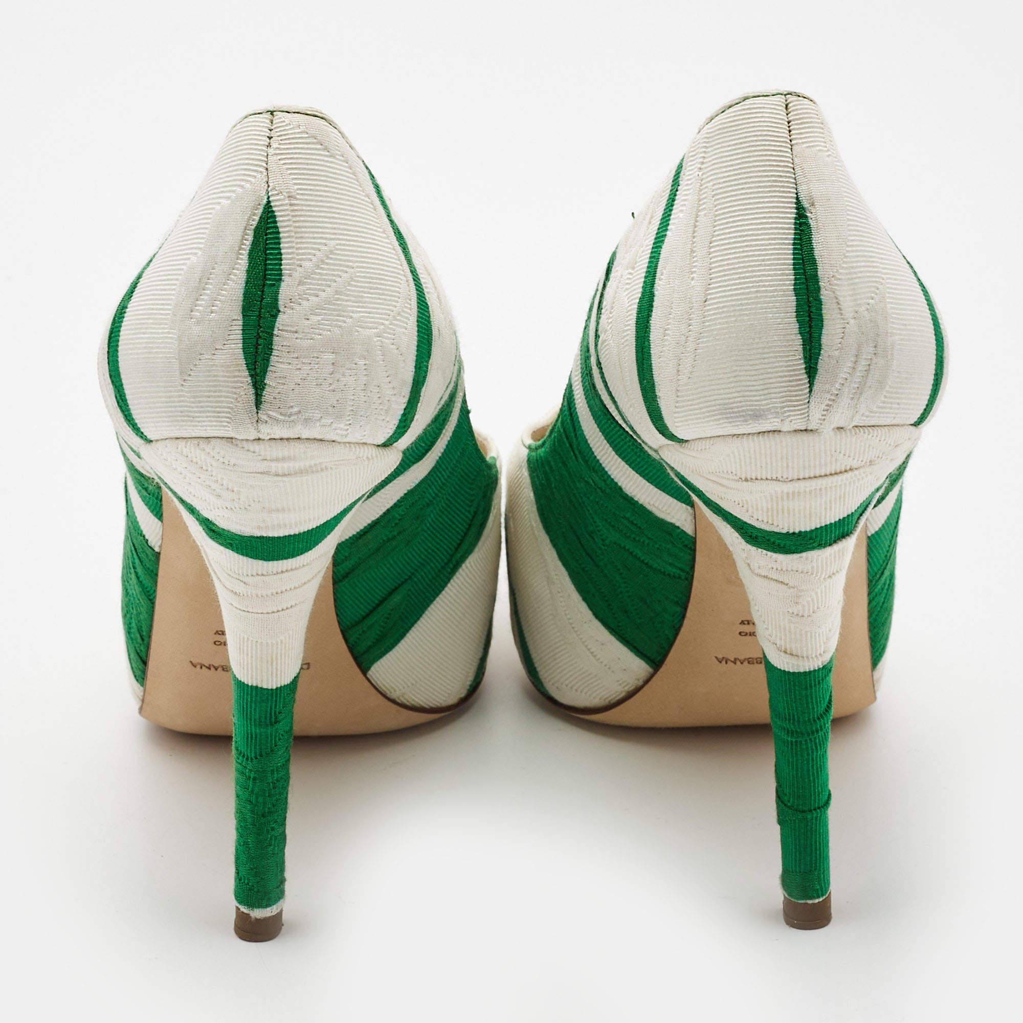 Escarpins Dolce & Gabbana à bout ouvert en toile blanc/vert, taille 37 Pour femmes en vente
