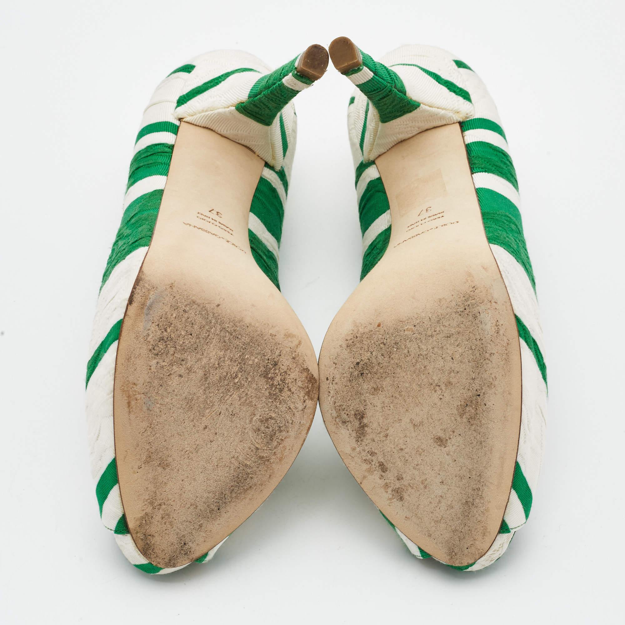 Escarpins Dolce & Gabbana à bout ouvert en toile blanc/vert, taille 37 en vente 1