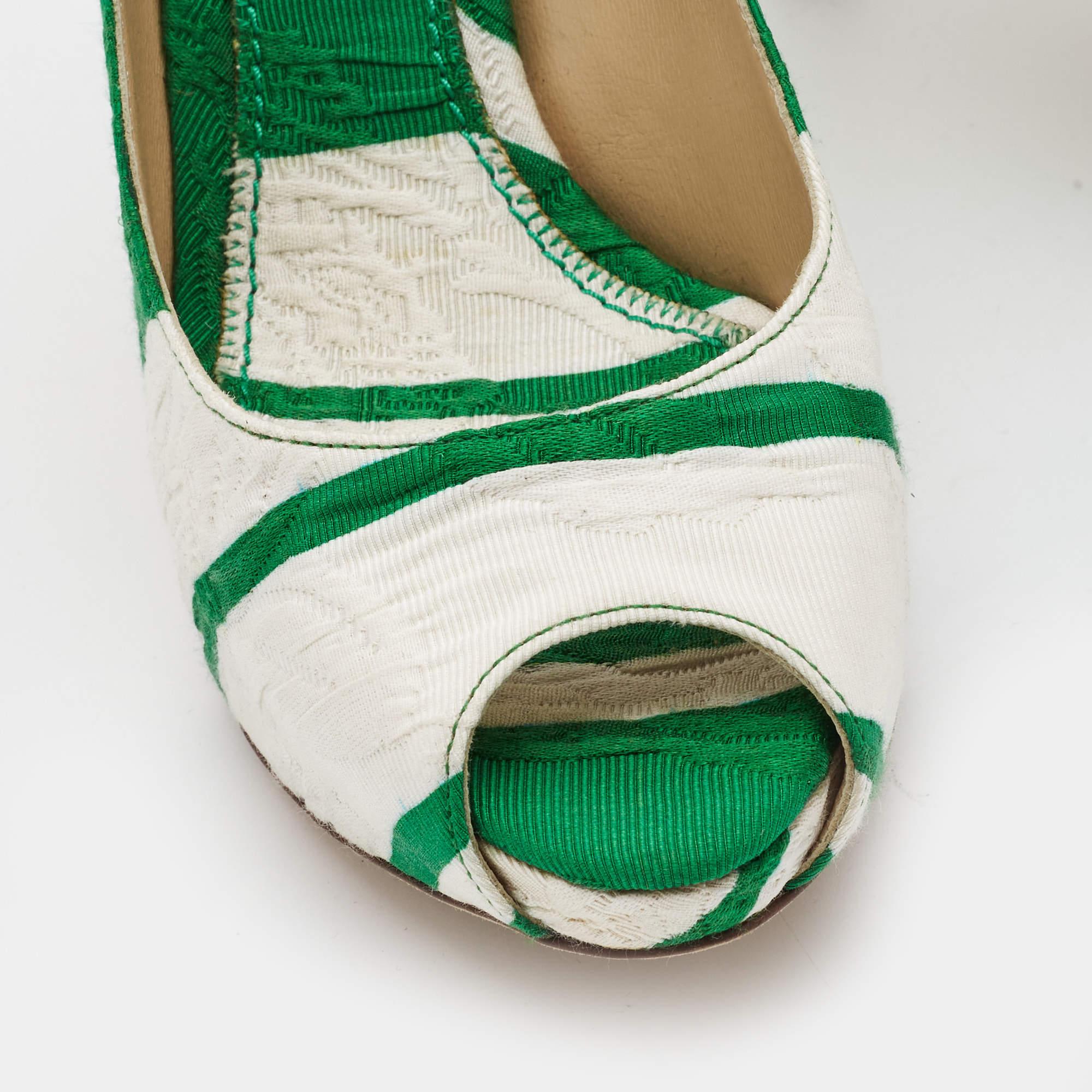 Escarpins Dolce & Gabbana à bout ouvert en toile blanc/vert, taille 37 en vente 2