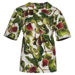 Dolce & Gabbana Weiße/Grüne Poplin-Bluse mit Figürdruck, M