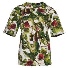 Dolce & Gabbana White/Green Fig Print Poplin Blouse M