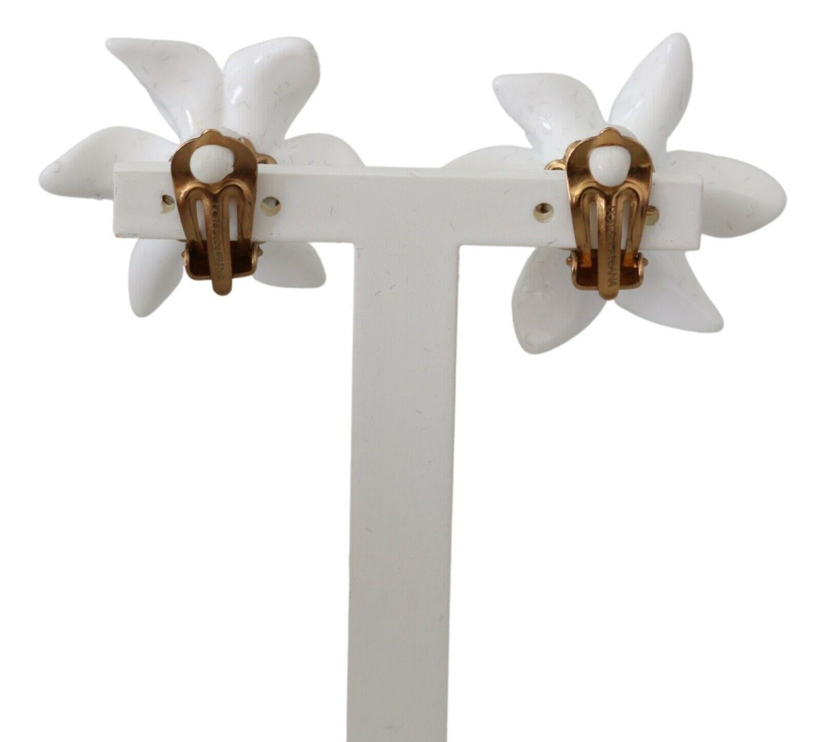 Modern Dolce & Gabbana White Green Red Brass Lilly Flower Clip-on Earrings Floral Lily
