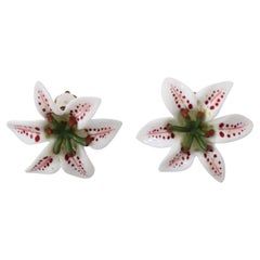 Dolce & Gabbana White Green Red Brass Lilly Flower Clip-on Earrings Floral Lily