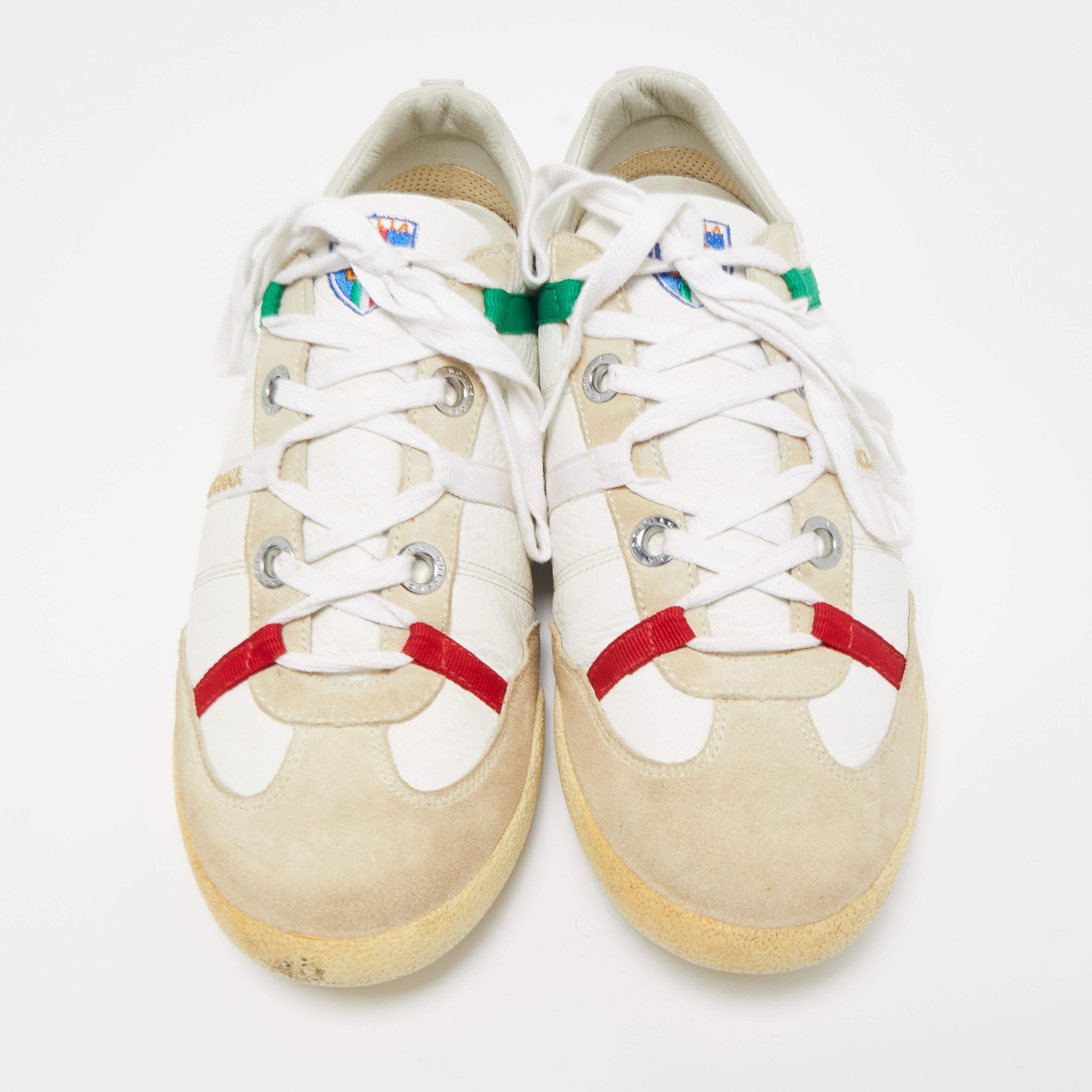 Dolce & Gabbana White/Grey Leather And Suede Low Top Sneakers Size 45.5 In Good Condition For Sale In Dubai, Al Qouz 2