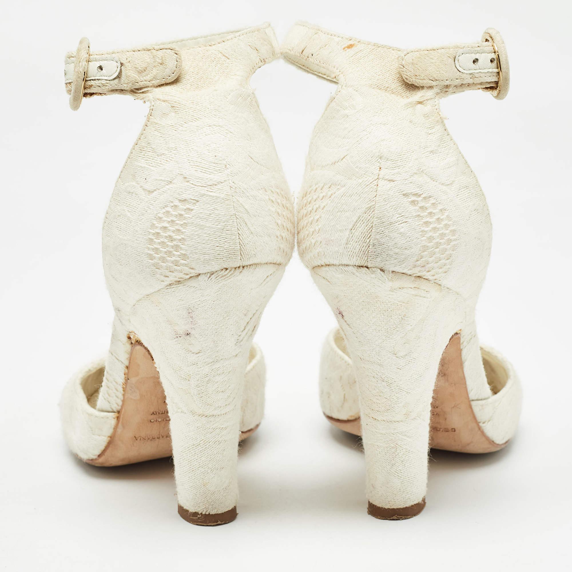 Dolce & Gabbana White Jacquard Fabric Ankle Strap Pumps Size 37 For Sale 2