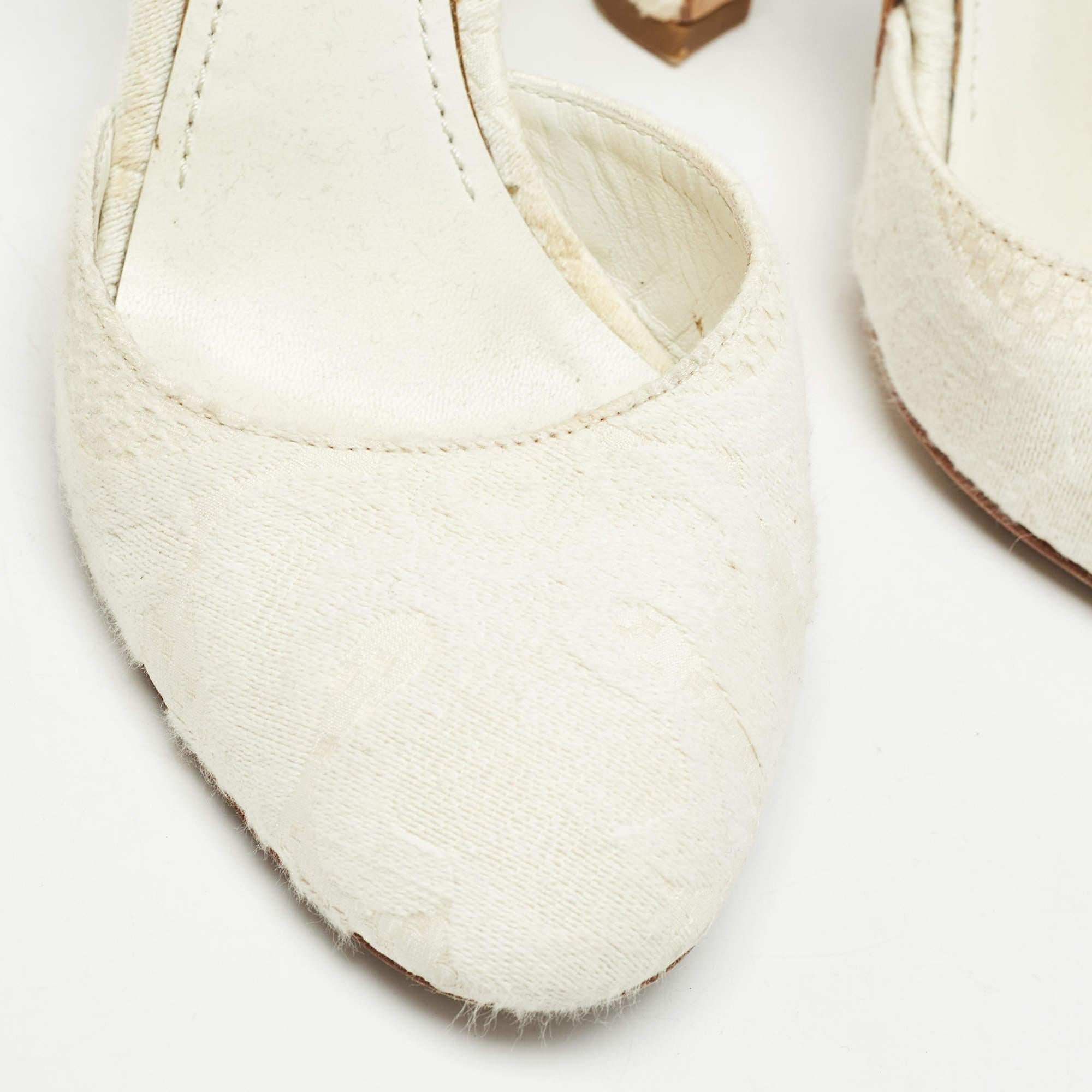 Dolce & Gabbana White Jacquard Fabric Ankle Strap Pumps Size 37 For Sale 4