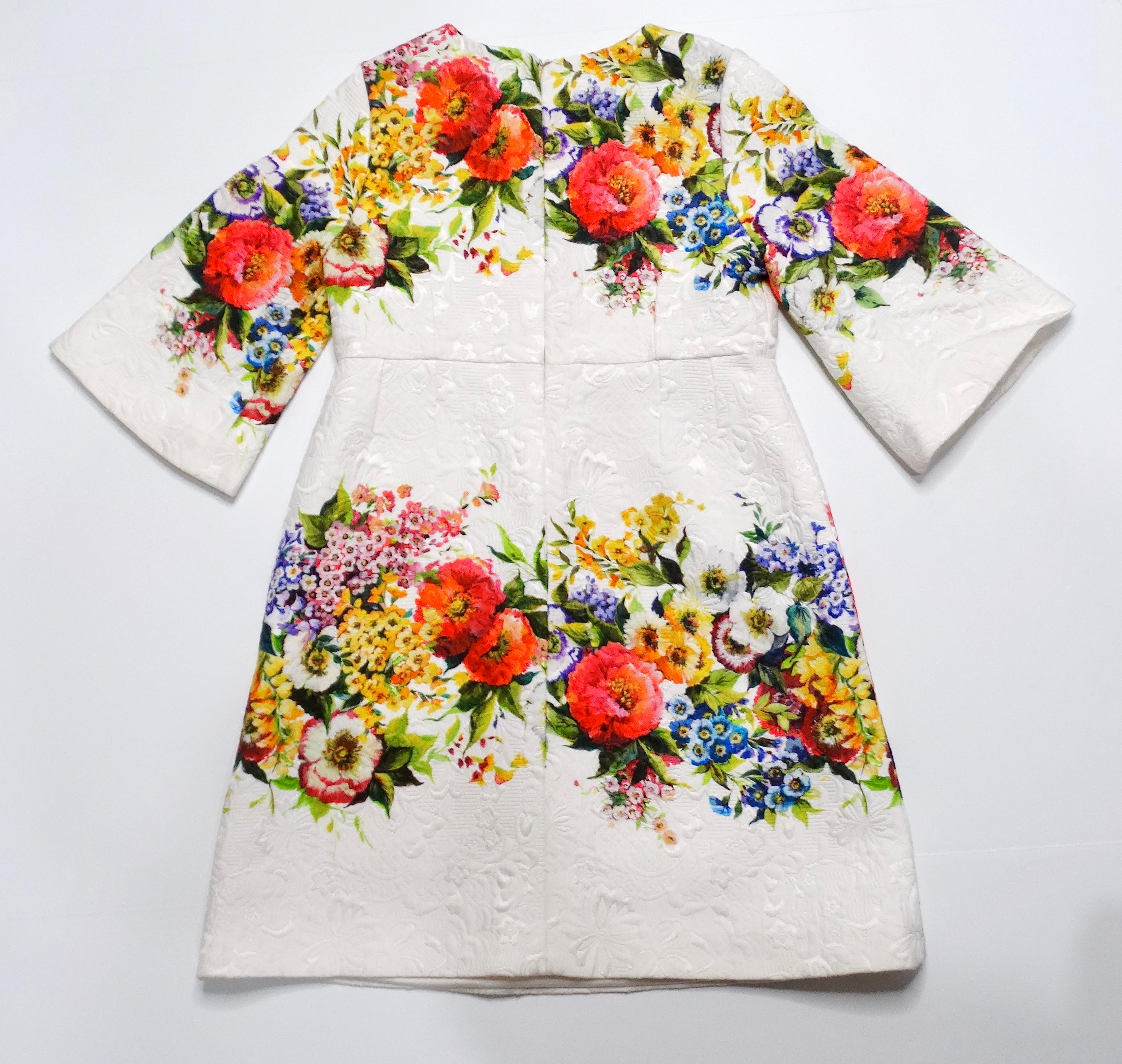 Dolce & Gabbana White Jacquard Floral Print Children's Dress For Sale 1