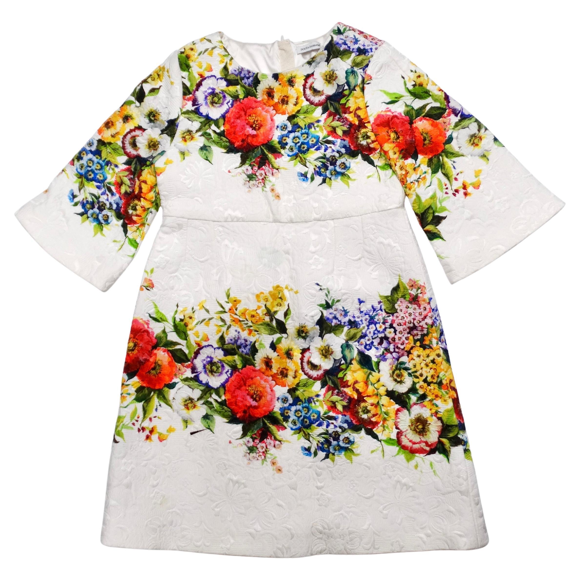Dolce & Gabbana White Jacquard Floral Print Children's Dress