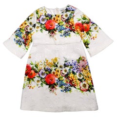 Dolce & Gabbana White Jacquard Floral Print Children's Dress