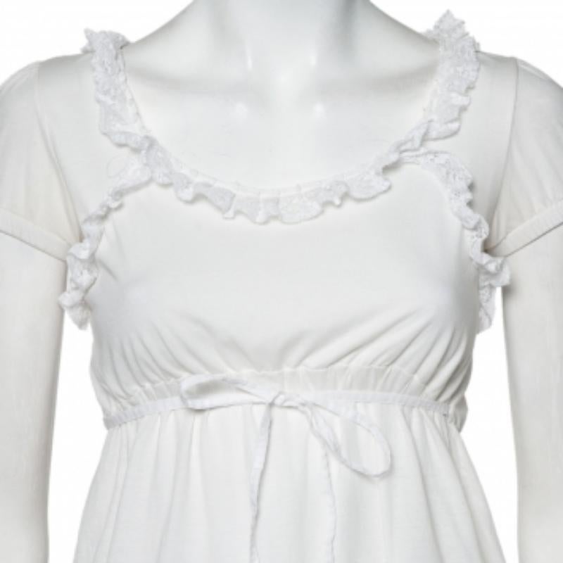 Dolce & Gabbana White Knit Lace Trim Waist Tie Detail Top M In Good Condition For Sale In Dubai, Al Qouz 2