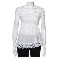 Dolce 
Gabbana White Knit Lace Trim Waist Tie Detail Top M