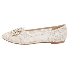Dolce & Gabbana White Lace Crystal Embellishments Ballet Flats Size 41