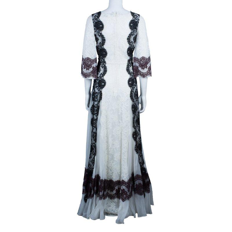 Gray Dolce & Gabbana White Lace Detail Gown M