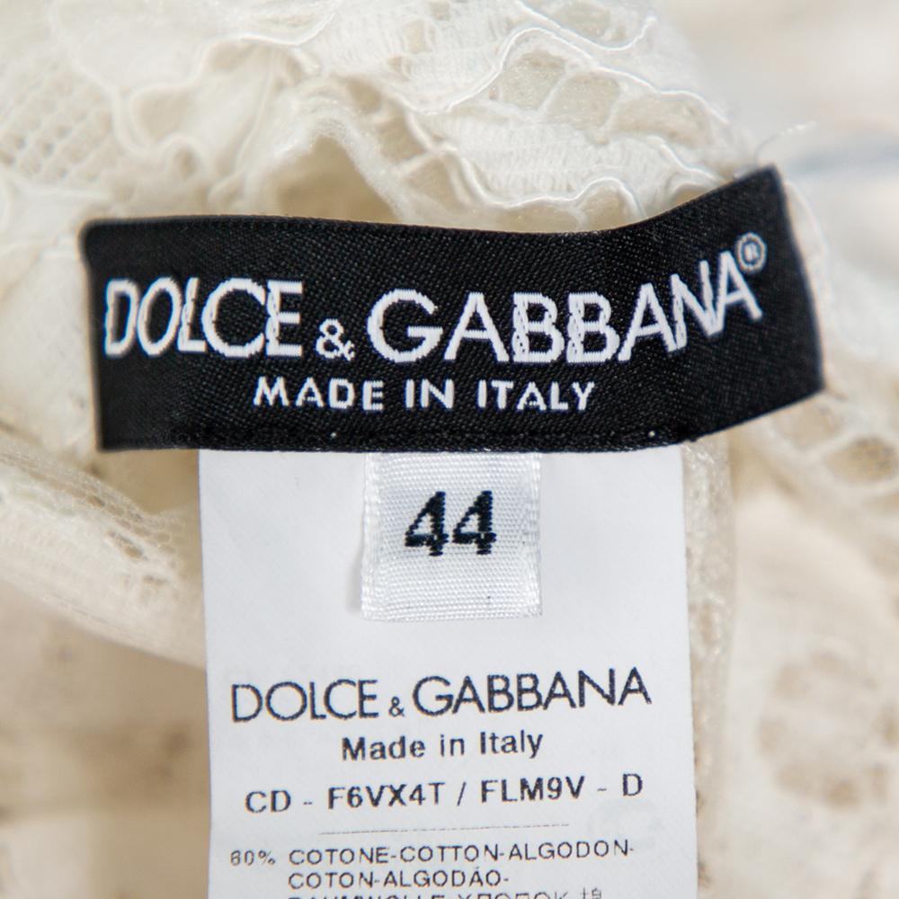 Dolce & Gabbana White Lace Flared Maxi Dress M In Good Condition In Dubai, Al Qouz 2