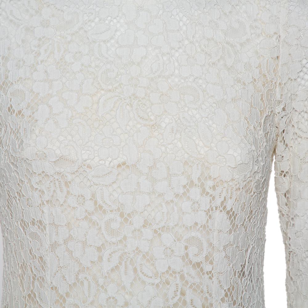 Dolce & Gabbana White Lace Flared Maxi Dress M 3