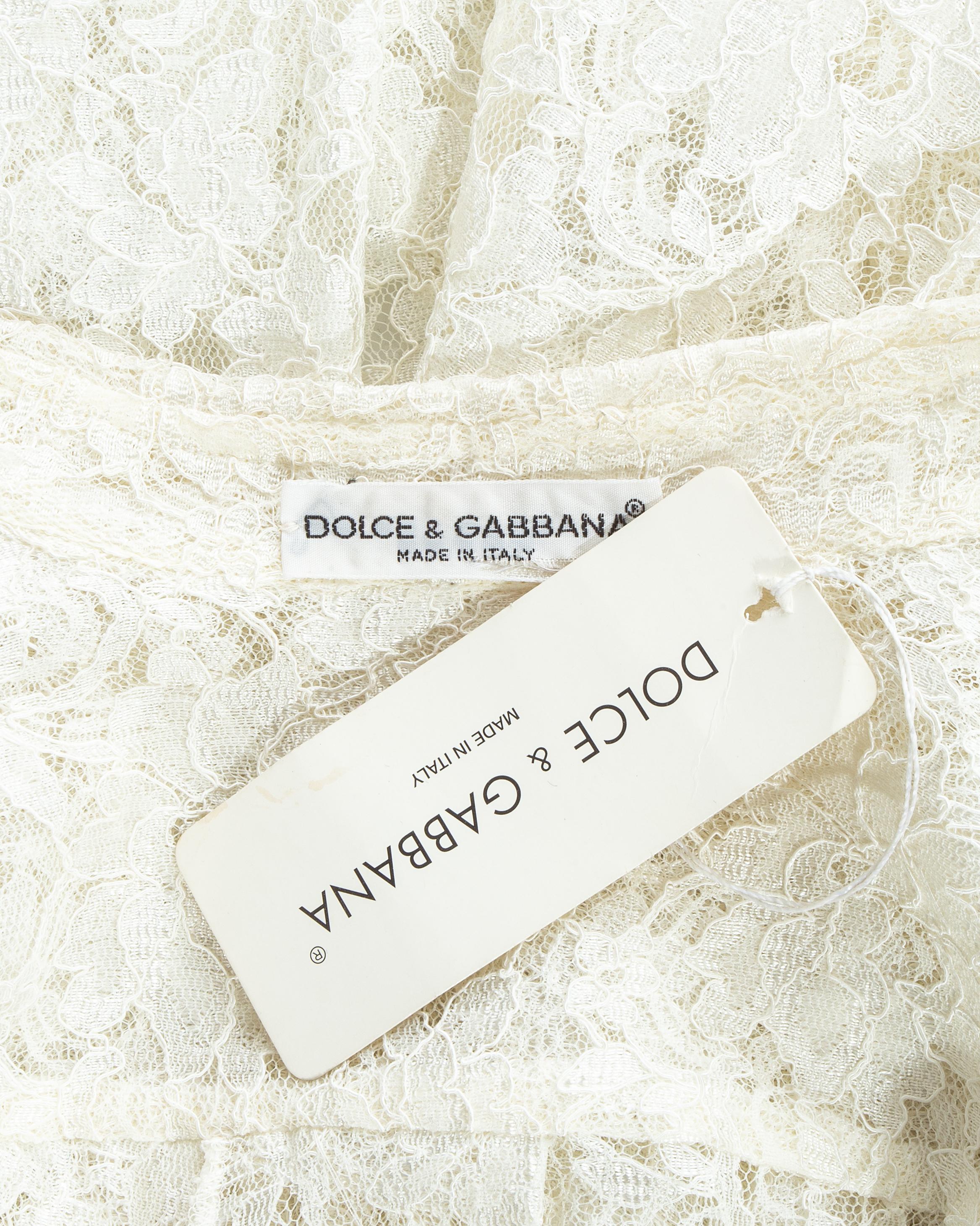 Women's Dolce & Gabbana white lace flared pant suit, ss 1993