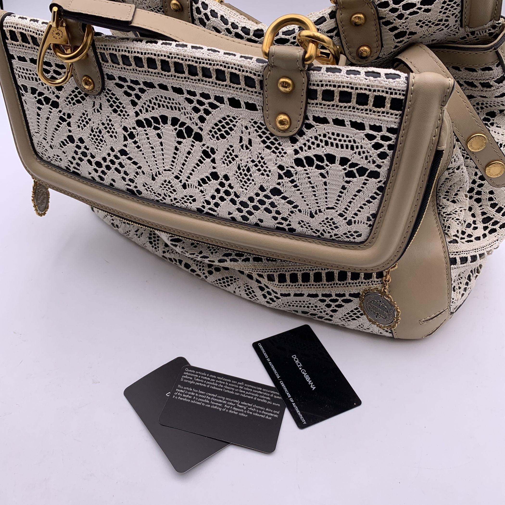 Dolce & Gabbana grand sac à main Miss Sicily Heritage en dentelle blanche en vente 2