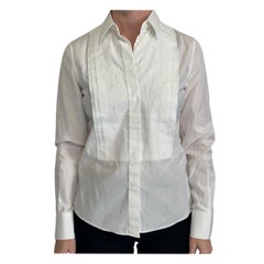 Dolce & Gabbana White Lace Pleat Bib Tuxedo Shirt IT 38 Stretch Poplin Authentic