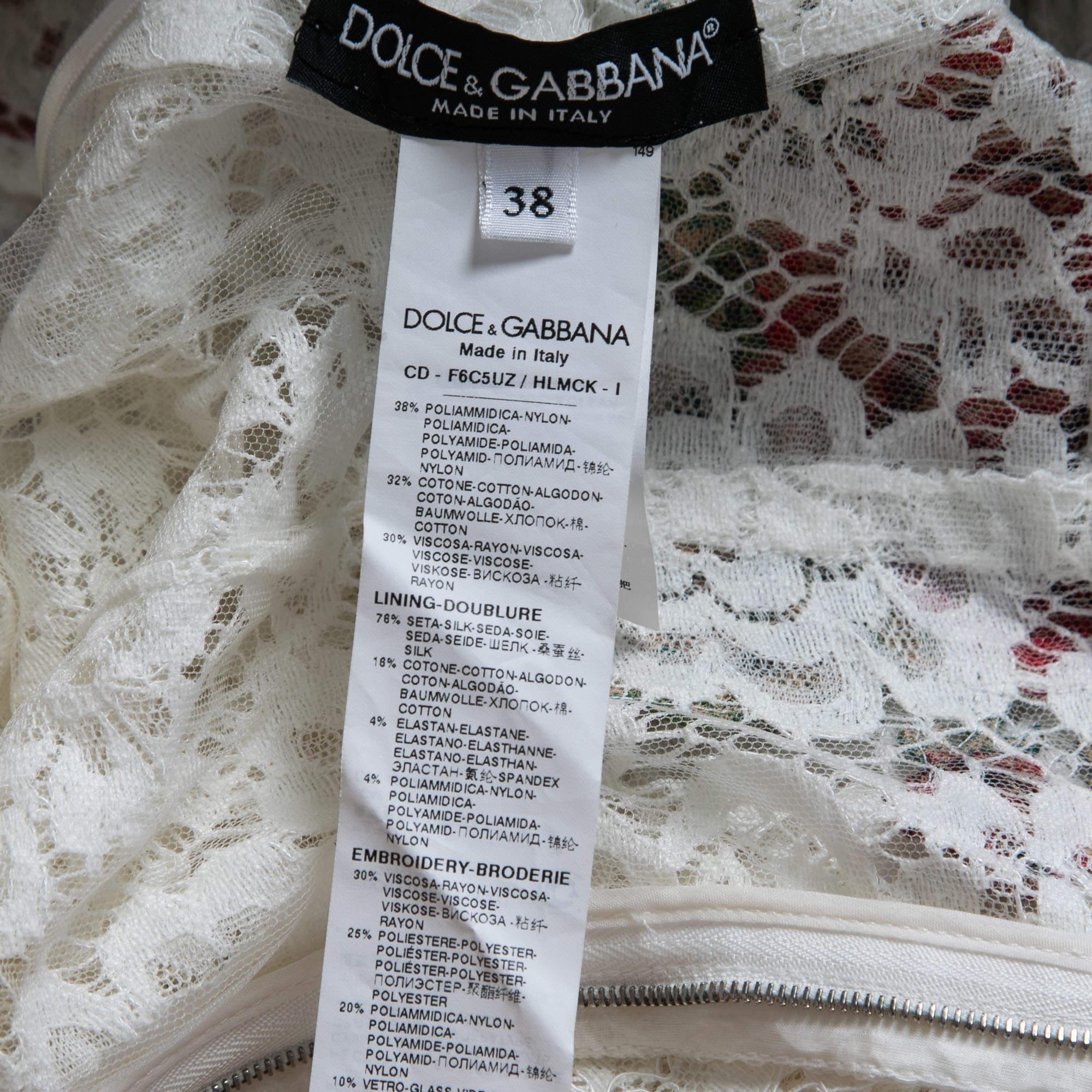 Gray Dolce & Gabbana White Lace Rose Embroidered Mini Dress 