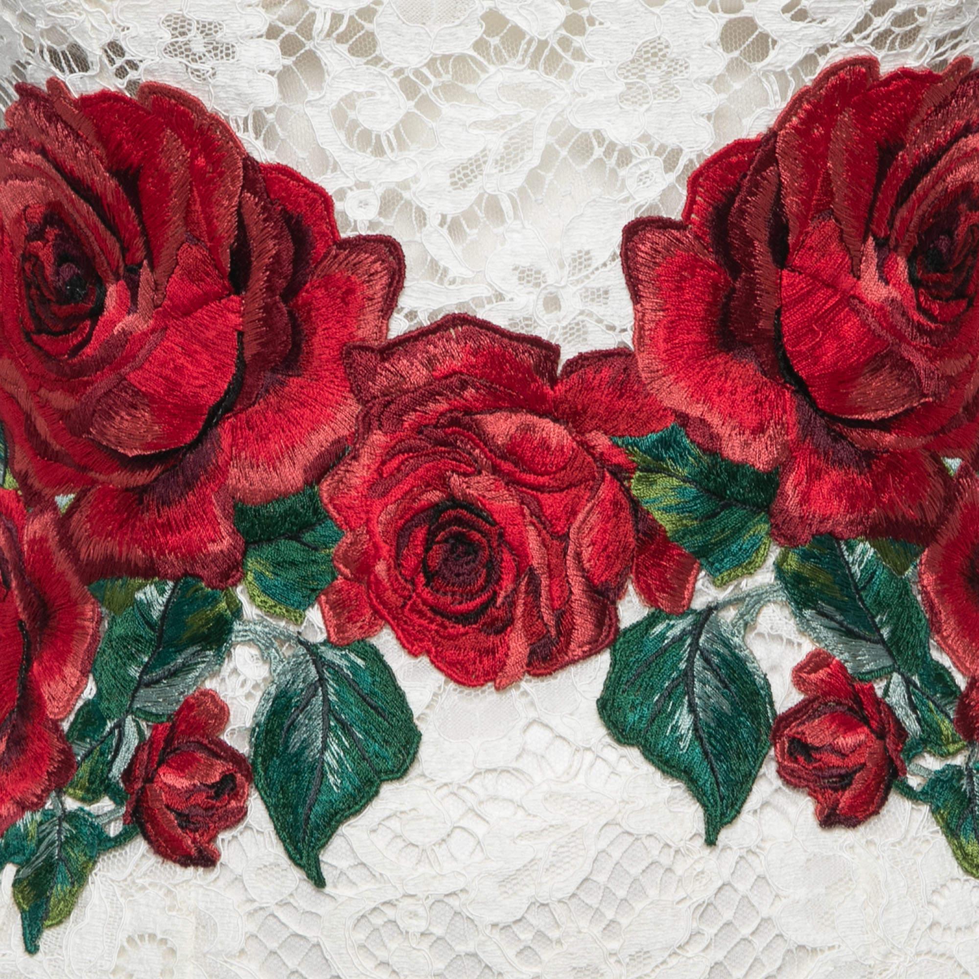 Women's Dolce & Gabbana White Lace Rose Embroidered Mini Dress