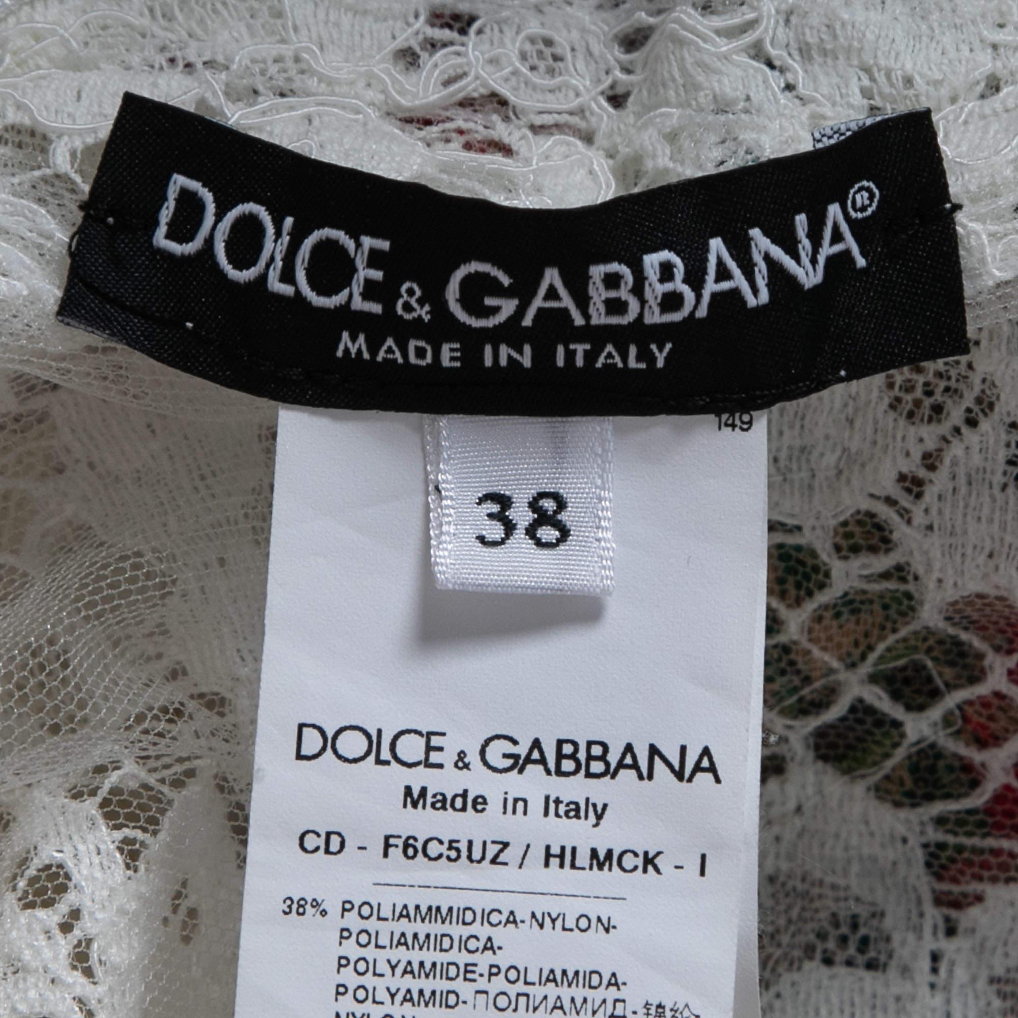 Dolce & Gabbana White Lace Rose Embroidered Mini Dress  1
