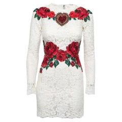Dolce & Gabbana White Lace Rose Embroidered Mini Dress 