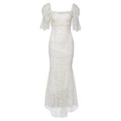 Dolce & Gabbana White Lace Ruched Trail Wedding Gown 